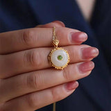 Silver Inlaid Hetian Jade Pendant Necklace Chinese Retro Craft Women's Jewelry