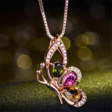 RoseGold Crystal Butterfly Pendant Necklace for Women