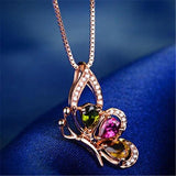 RoseGold Crystal Butterfly Pendant Necklace for Women