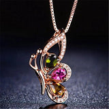 RoseGold Crystal Butterfly Pendant Necklace for Women