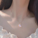 Crafted Crystal Moonstone Half Crescent Chain Necklace