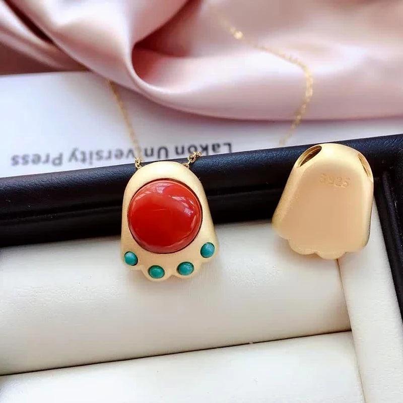 Vintage Southern Red Tourmaline Paw Pendant Necklace