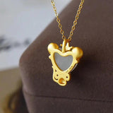 Silver Inlaid Hetian Jade Mouse Pendant Necklace Chinese Craft Women's Jewelry