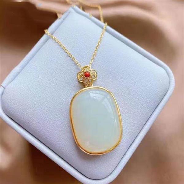 Chinese Retro Charm Silver Inlaid with Natural Hotan Jade Women's Jewelry