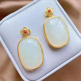 Chinese Retro Charm Silver Inlaid with Natural Hotan Jade Women's Jewelry