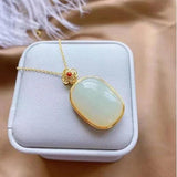 Chinese Retro Charm Silver Inlaid with Natural Hotan Jade Women's Jewelry