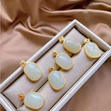 Chinese Retro Charm Silver Inlaid with Natural Hotan Jade Women's Jewelry