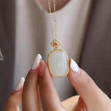 Chinese Retro Charm Silver Inlaid with Natural Hotan Jade Women's Jewelry