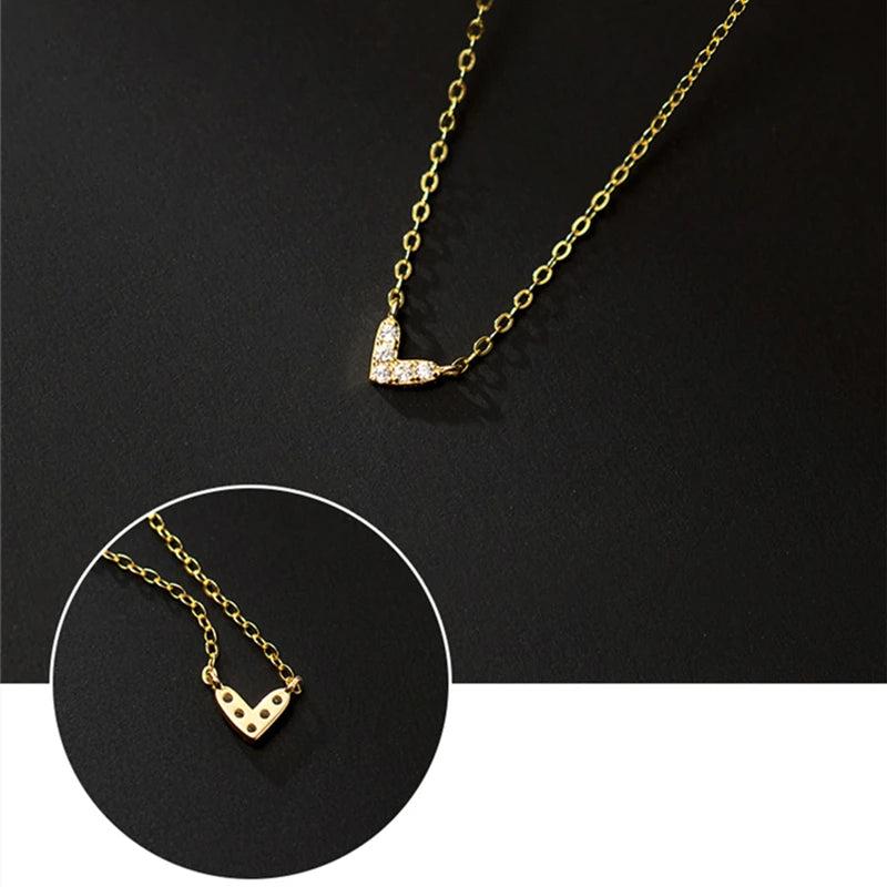 925 Silver Sweet Love Heart Chain Necklace For Women Small Zircons Neck Jewelry