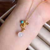 Silver Hotan Jade Mermaid Pendant Necklace Chinese Craft Women's Gift