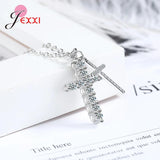 925 Silver Crossing Pendant Necklace Crystal Wedding Chain Necklace