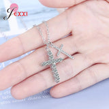 925 Silver Crossing Pendant Necklace Crystal Wedding Chain Necklace