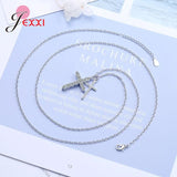 925 Silver Crossing Pendant Necklace Crystal Wedding Chain Necklace