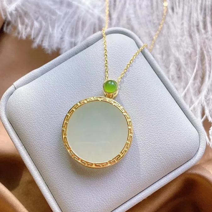 Silver Inlaid Hetian Chalcedony Pendant Necklace - Retro Charm Jewelry