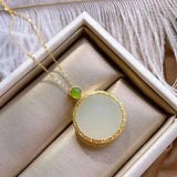 Silver Inlaid Hetian Chalcedony Pendant Necklace - Retro Charm Jewelry