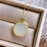 Silver Inlaid Hetian Chalcedony Pendant Necklace - Retro Charm Jewelry