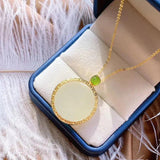 Silver Inlaid Hetian Chalcedony Pendant Necklace - Retro Charm Jewelry