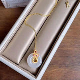 Silver Inlaid Hetian Chalcedony Round Pendant Necklace