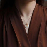 Silver Inlaid Hetian Chalcedony Round Pendant Necklace