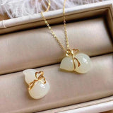 3D Inlaid Hetian Chalcedony Gourd Pendant Necklace Fresh Fairy Charm