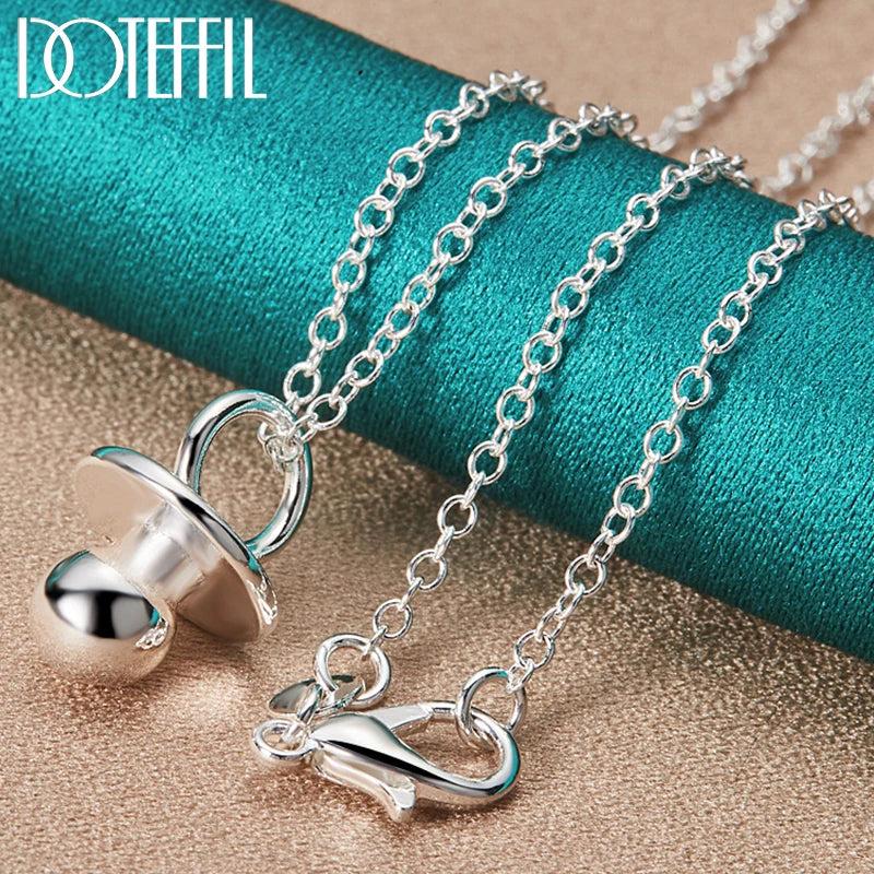 925 Silver Pacifier Round Beads Pendant Necklace 18-30 Inch Chain