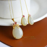 Silver Inlaid Hotan Jade Drop Pendant Necklace Women's Jewelry