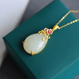 Silver Inlaid Hotan Jade Drop Pendant Necklace Women's Jewelry