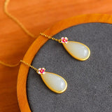 Silver Inlaid Hotan Jade Drop Pendant Necklace Women's Jewelry