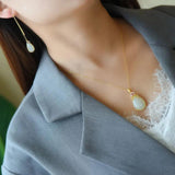 Silver Inlaid Hotan Jade Drop Pendant Necklace Women's Jewelry