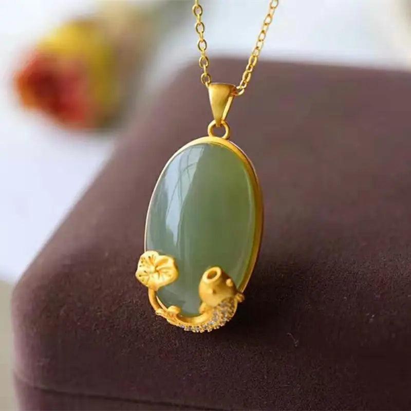 Koi Pendant Necklace with Hetian Chalcedony, Chinese Palace Women's Jewelry