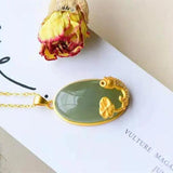 Koi Pendant Necklace with Hetian Chalcedony, Chinese Palace Women's Jewelry
