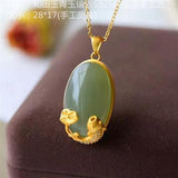 Koi Pendant Necklace with Hetian Chalcedony, Chinese Palace Women's Jewelry