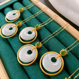 Hetian Jade Round Hollow Necklace Pendant Women's Jewelry