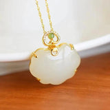 Hetian Jade Cloud Peace Lock Necklace Pendant Ladies Jewelry