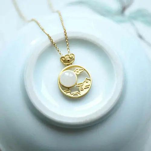 Round Hotan Jade Pendant Necklace Chinese Retro Gift Jewelry