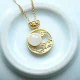 Round Hotan Jade Pendant Necklace Chinese Retro Gift Jewelry