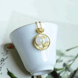 Round Hotan Jade Pendant Necklace Chinese Retro Gift Jewelry