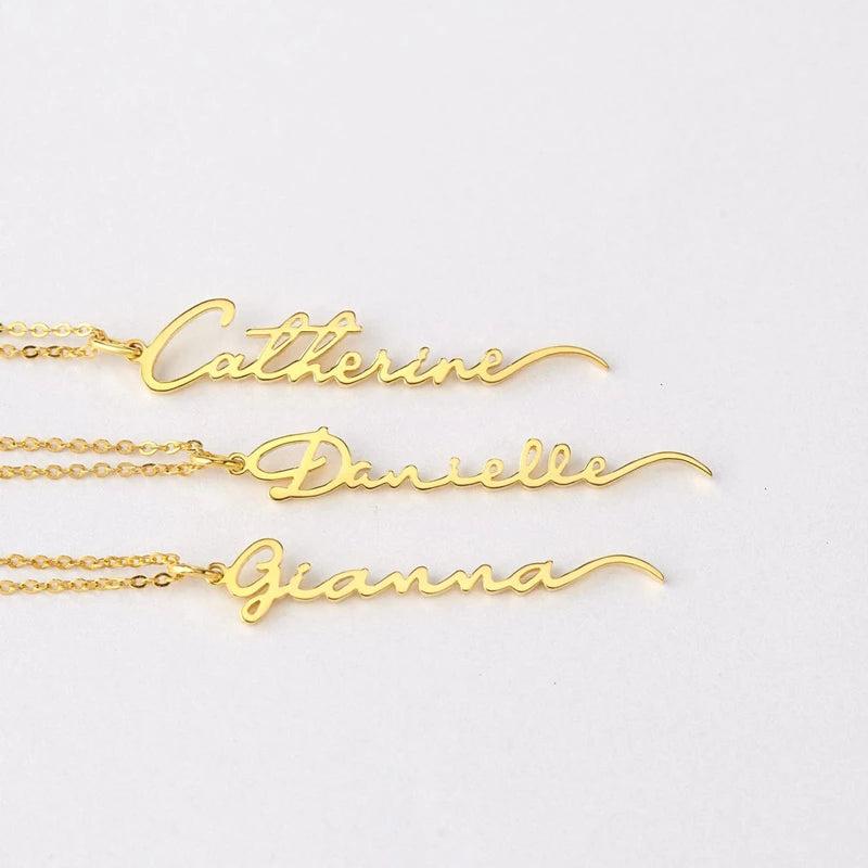 Vertical Handwriting Name Necklace Stainless Steel Women Jewelry
