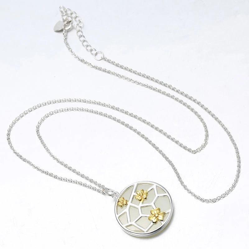 Silver Hetian Jade Plum Pendant Necklace