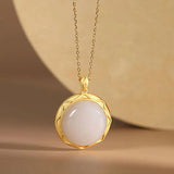 Silver Inlaid Hetian Jade Pendant Necklace Retro Ancient Women Jewelry