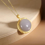 Silver Inlaid Hetian Jade Pendant Necklace Retro Ancient Women Jewelry
