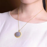 Silver Inlaid Hetian Jade Pendant Necklace Retro Ancient Women Jewelry