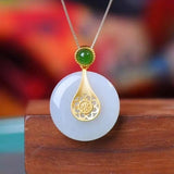 Silver Inlaid Hetian Jade Round Pendant Retro Chinese Bohemian Jewelry