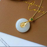 Silver Inlaid Hetian Jade Round Pendant Retro Chinese Bohemian Jewelry