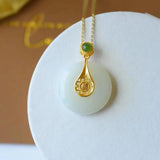 Silver Inlaid Hetian Jade Round Pendant Retro Chinese Bohemian Jewelry