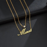 Double Layer Name Necklace Zirconia Pendant Birthday Gift
