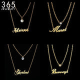 Double Layer Name Necklace Zirconia Pendant Birthday Gift