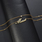 Double Layer Name Necklace Zirconia Pendant Birthday Gift