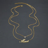 Double Layer Name Necklace Zirconia Pendant Birthday Gift