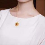 Silver Inlaid Heart-Shaped Pendant Necklace, Chinese Retro Craft Jewelry
